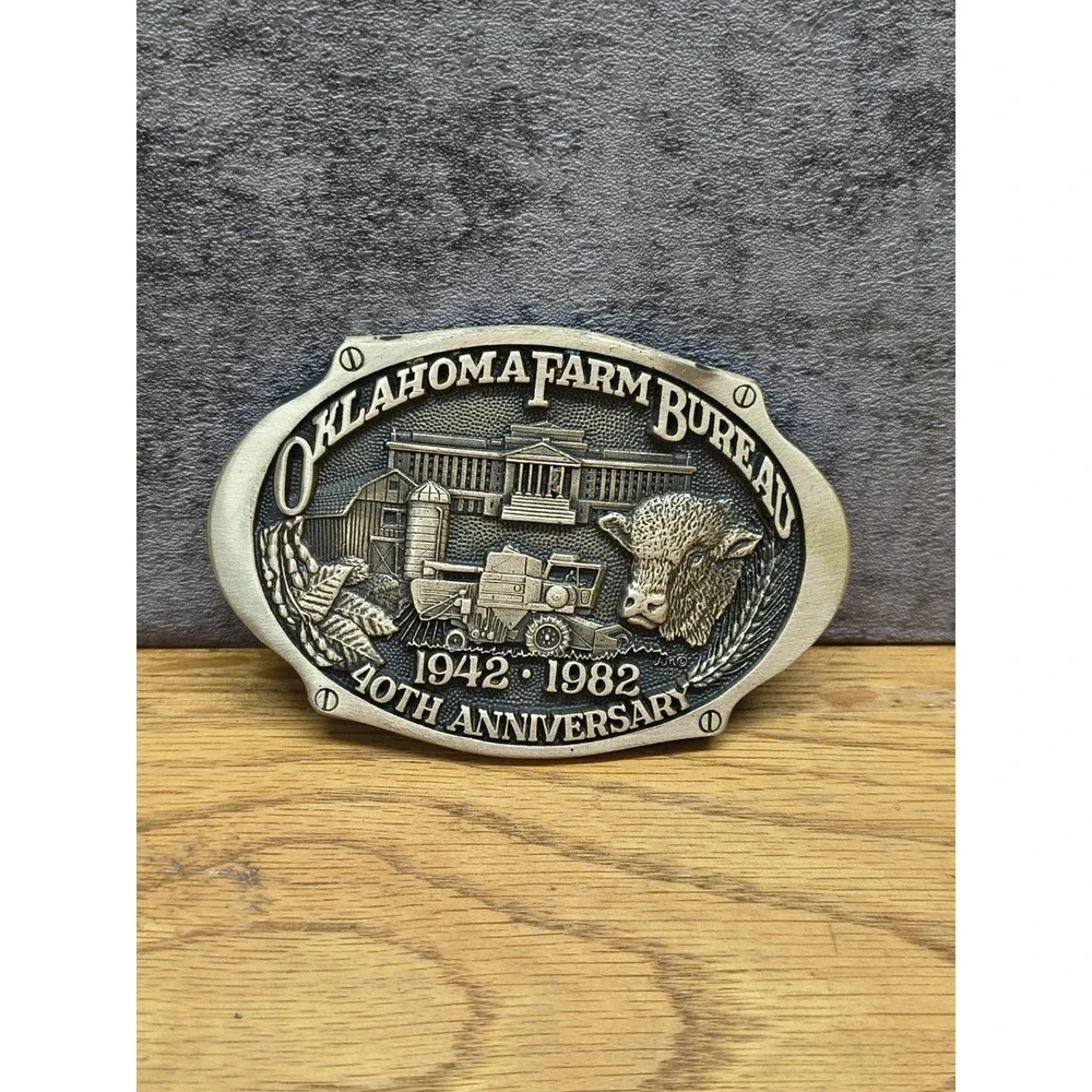 Vintage Oklahoma Farm Bureau Belt‎ Buckle 40th Anniversary 1942-1982